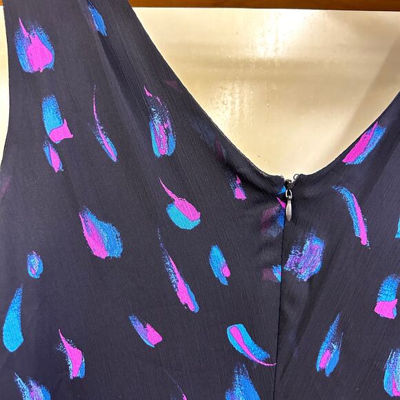 DKNY Chiffon Tank Dress 14 NWOT Navy Blue Purple Cocktail Wedding Resort Cruise - Picture 7 of 7